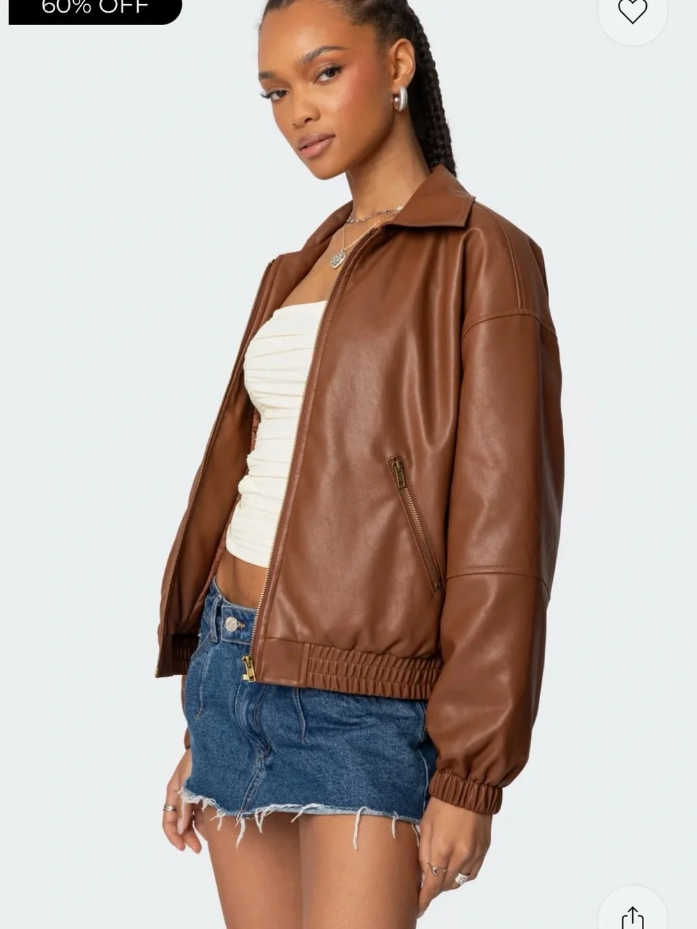 Edikted Women's Brown Faux Leather Bomber Jacket